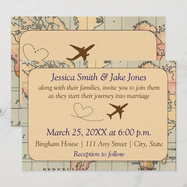 Invitation Vintage, Travel Themed Wedding Invite (Devant / Derrière)
