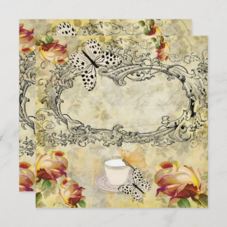 Invitation vintage tu effiloches et papillons