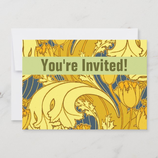 Invitation Vintage Tulip Blue Gold Motif (Devant)