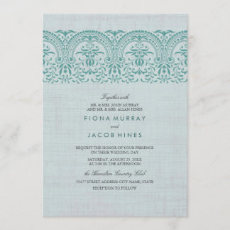 Invitation Vintage turquoise Mariage damassé