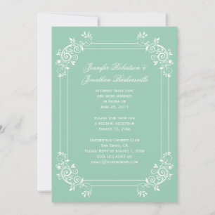 Invitation Vintage Vert Jade et Tourbillons Blancs Après-Mari