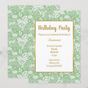 INVITATION VINTAGE VERT LACE BLANCHE OR TOUTE OCCASION