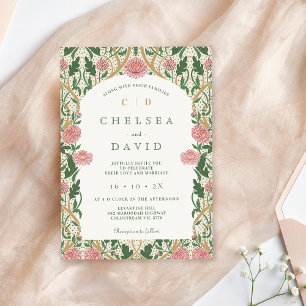 Invitation Vintage vert rose Floral William Morris Mariage