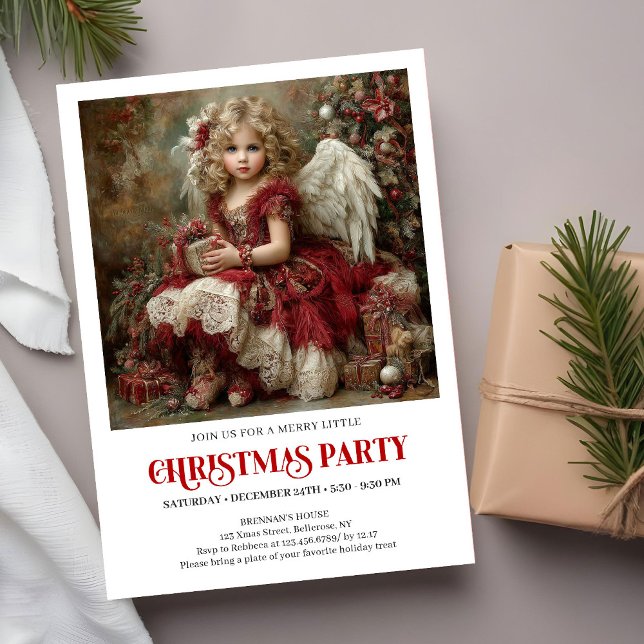 Invitation Vintage Victorian Angel Burgundy Gold Christmas  (Vintage Victorian Angel Burgundy Gold Christmas Party Invite)