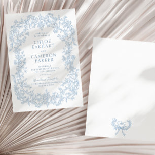 Invitation Vintage Victorian Blue Baroque Line Mariage d'art