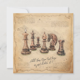 Invitation Vintage Vieux Jeu d'échecs Pièces Art Joueur Cadea
