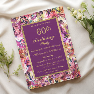 Invitation Vintage violet or corail floral 60e anniversaire