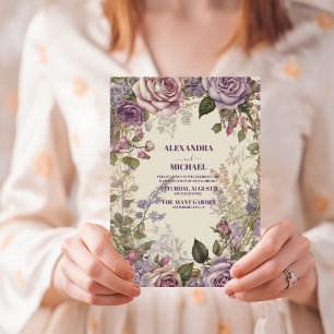 Invitation Vintage violet Rose Mariage Floral