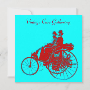 Invitation ViNTAGE VOITURES RASSEMBLEMENT, turquase bleu roug