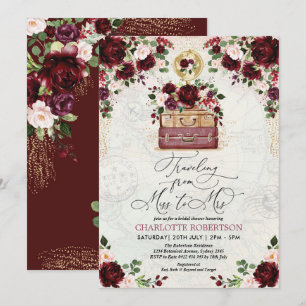 Invitation Vintage voyage Miss à Mme Burgundy Fête des mariée
