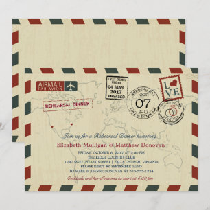 Invitation Vintage Wedding Airmail   Dîner de répétition
