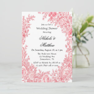 Invitation Vintage Wedding shower de fleurs de toile rose 