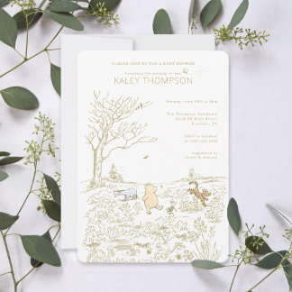 Invitation Vintage Winnie le Baby shower en bois de 35 hectar