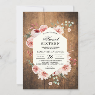 Invitation Vintage Wood & Watercolor Pastel Flowers Invitatio