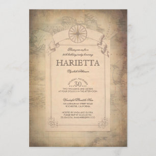 Invitation Vintage World Travel Map Explorateur Anniversaire 