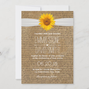 Invitation Vintages anciens scripts Sunflower Mariages Invita
