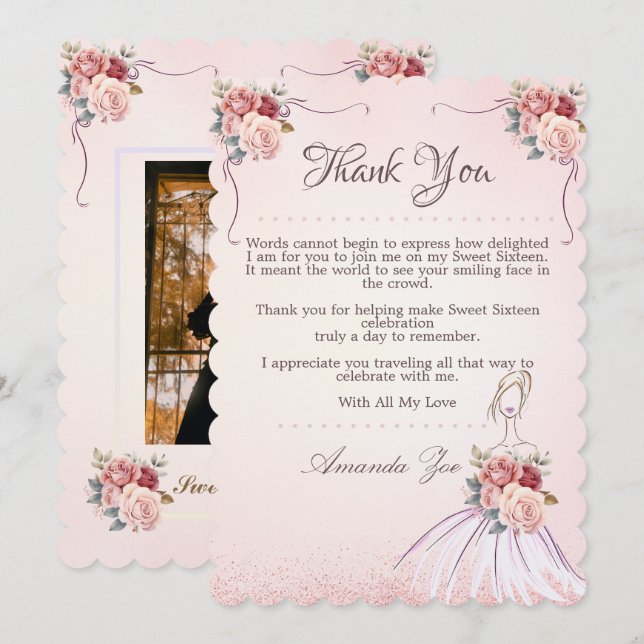 Invitation Vintange Sweet 16 / Quinceañera Merci Note (Devant / Derrière)