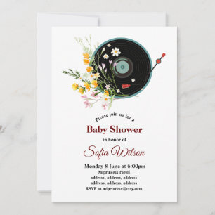 Invitation Vinyl Record, floral, Oldies Rustique, musique fém