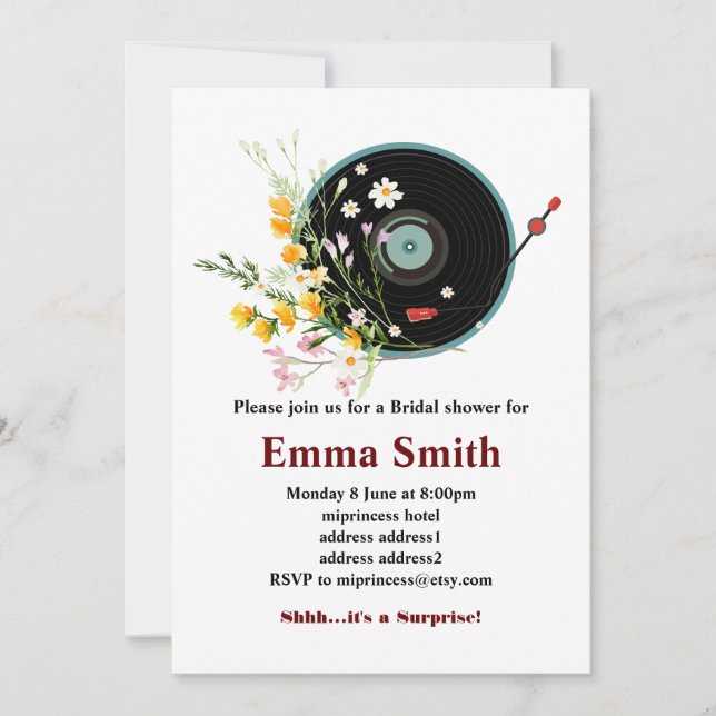 Invitation Vinyl Record, floral, Oldies Rustique, musique fém (Devant)