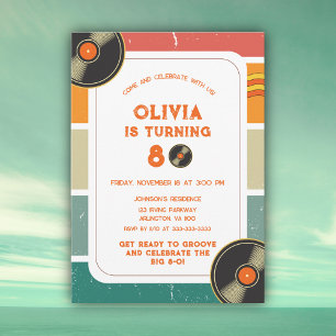 Invitation Vinyle Rétro Anniversaire Adulte Groovy 50e 60e 70