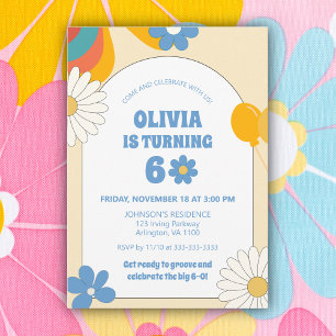 Invitation Vinyle Rétro Floral Anniversaire Adulte 60 ans 70 