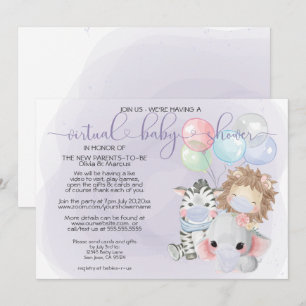 Invitation Violet 3 mignons animaux dans les masques Baby sho