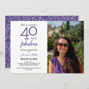 Invitation Violet 40 et Fabuleux appel photo d'anniversaire