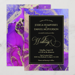 Invitation Violet Amethyst Purple Gold Moody Mariage