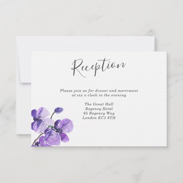 Invitation Violet Aquarelle Orchidées Réception de mariage (Devant)