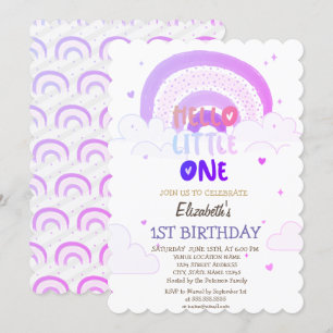 Invitation Violet Arc-en-ciel nuages Hello Little One Birthda