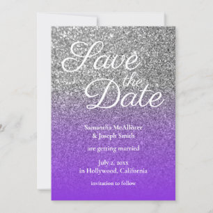 Invitation Violet Argent Ombré Paillettes Enregistrer la Date