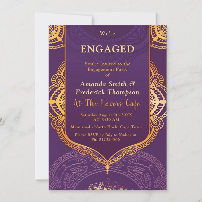 Invitation Violet avec Mandalas d'or (Devant)