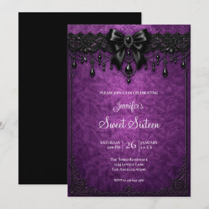 Invitation Violet Black Lace Sweet 16 Anniversaire