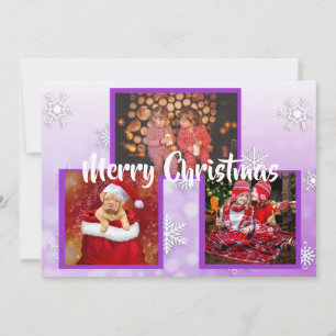 Invitation Violet blanc Snowflakes Photos de famille Noël