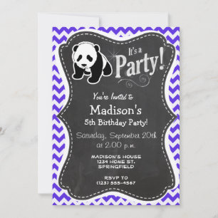 Invitation Violet bleu Chevron; Panda