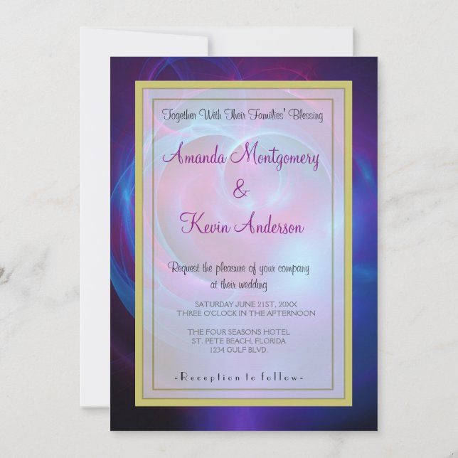 Invitation Violet bleu et rose Cosmique Tourbillonnant Mariag (Dos)