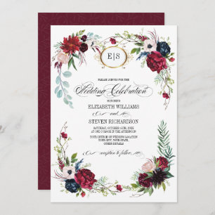 Invitation Violet Bleu Mariage d'aquarelle florale de Mars
