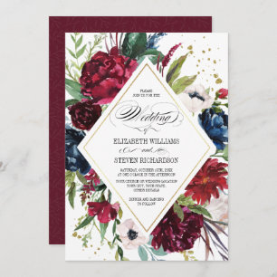 Invitation Violet   Bleu  Mariage d'aquarelle florale de Mars
