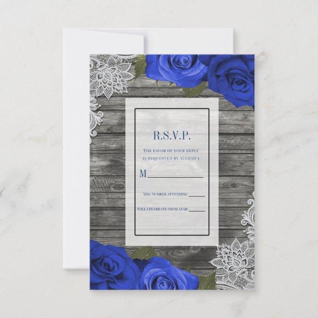 Invitation Violet Bleu Rose Russe Bois Blanc dentelle RSVP (Devant)