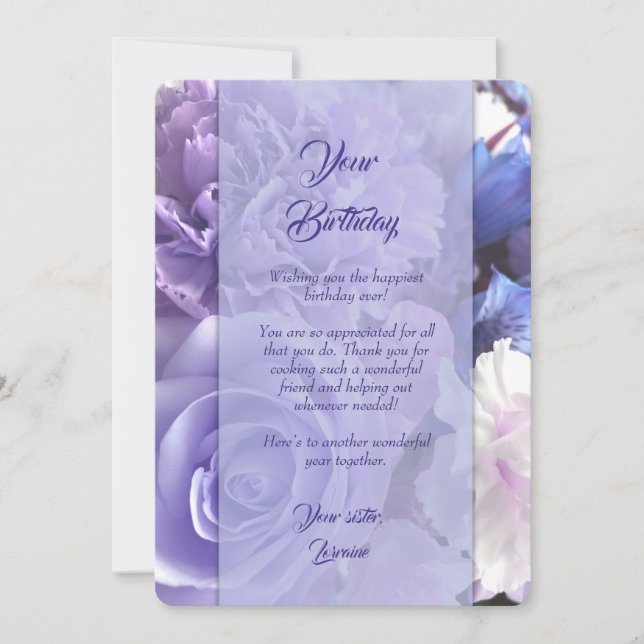 Invitation Violet Blue Rose Birthday Card (Devant)