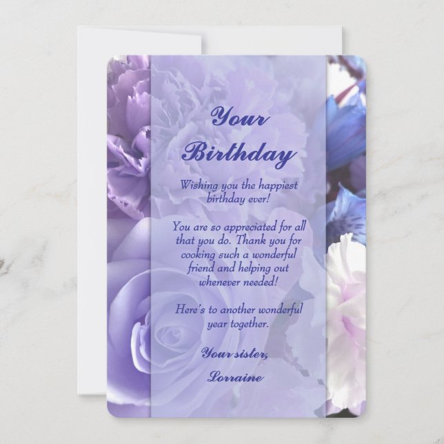 Invitation Violet Blue Rose Birthday Card (Devant)