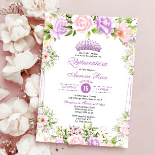 Invitation Violet Blush Boho Floral Quinceañera 15e anniversa