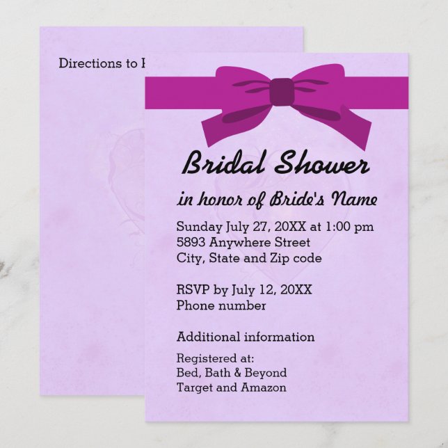 Invitation Violet clair avec Fête des mariées de coeur et de  (Devant / Derrière)