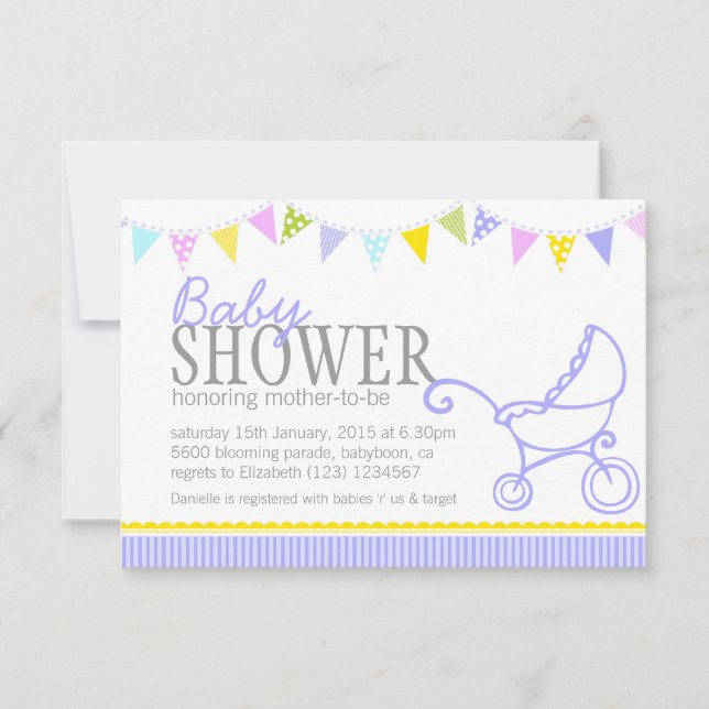 invitation violet de poussette de Baby shower à br (Devant)