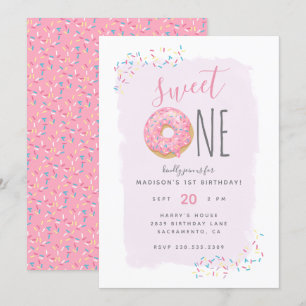 Invitation Violet   Doughnut rose saupoudrer doux 1er anniver