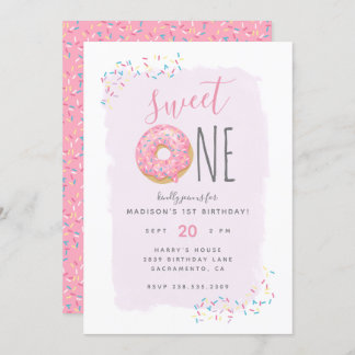 Invitation Violet | Doughnut rose saupoudrer doux 1er anniver