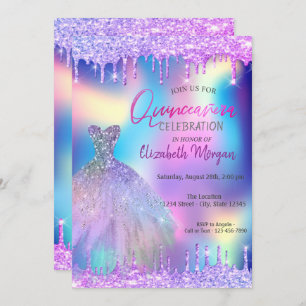 Invitation Violet Drop Robe Holographique Quinceañera