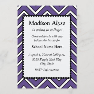 Invitation violet et blanc à chevron pour le dépar