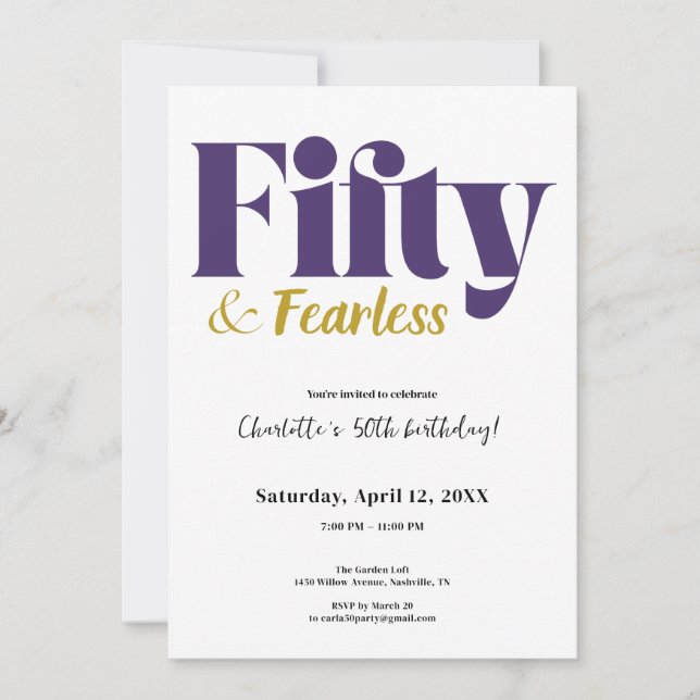 Invitation Violet et Or Cinquante & Sans Peur 50e Anniversair (Devant)