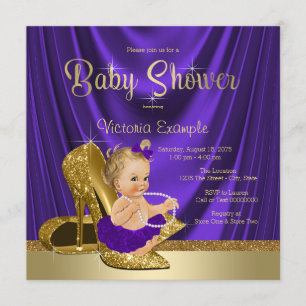 Invitation Violet et or haute talon Chaussure Baby shower fil